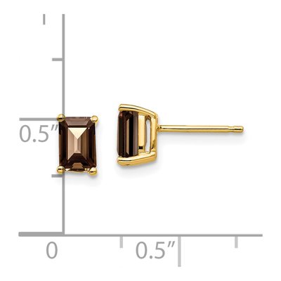 14K Yellow Gold Octagon / Emerald Smoky Quartz Emerald-Cut Stud Earrings – view 5