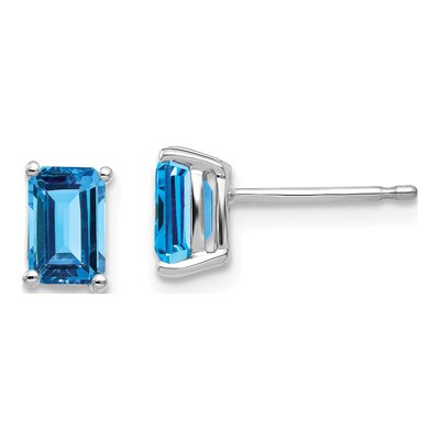 14K White Gold Emerald-Cut Earring Mounting