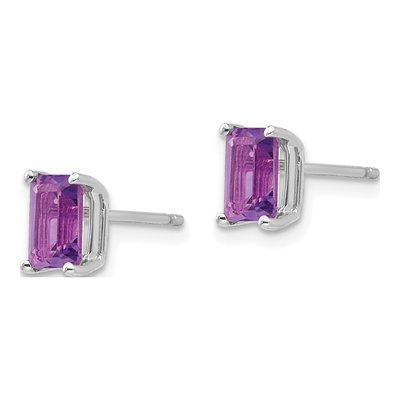 14K White Gold Octagon / Emerald Amethyst Emerald-Cut Stud Earrings – view 2