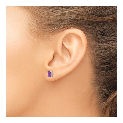 14K White Gold Octagon / Emerald Amethyst Emerald-Cut Stud Earrings – view 3