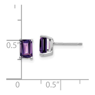 14K White Gold Octagon / Emerald Amethyst Emerald-Cut Stud Earrings – view 4