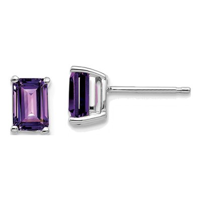 14K White Gold Octagon / Emerald Amethyst Emerald-Cut Stud Earrings