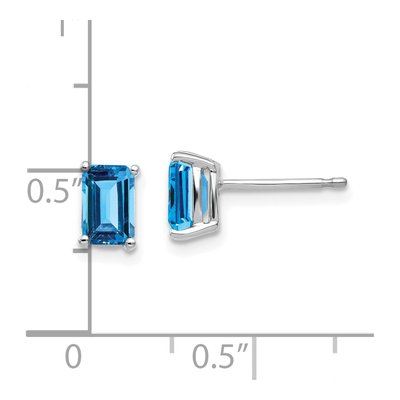 14K White Gold Octagon / Emerald Swiss Blue Topaz Emerald-Cut Stud Earrings – view 5