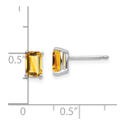 14K White Gold Octagon / Emerald Citrine Emerald-Cut Stud Earrings – view 4
