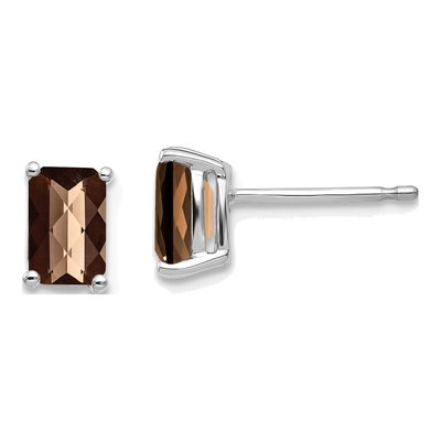 14K White Gold Octagon / Emerald Smoky Quartz Octagon Stud Earrings