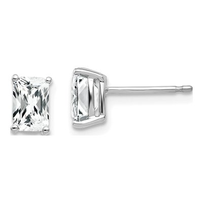 14K White Gold Octagon / Emerald CZ Octagon Stud Earrings