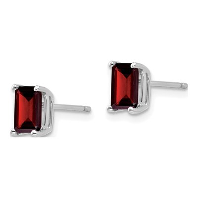 14K White Gold Octagon / Emerald Garnet Emerald-Cut Stud Earrings – view 2