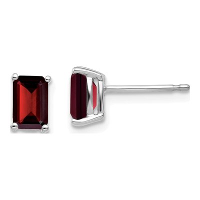 14K White Gold Octagon / Emerald Garnet Emerald-Cut Stud Earrings