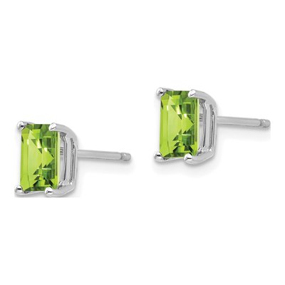 14K White Gold Octagon / Emerald Peridot Emerald-Cut Stud Earrings – view 2