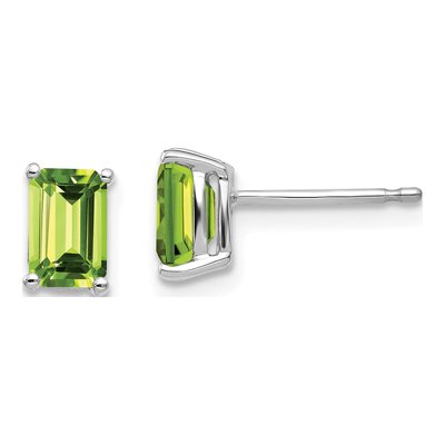 14K White Gold Octagon / Emerald Peridot Emerald-Cut Stud Earrings
