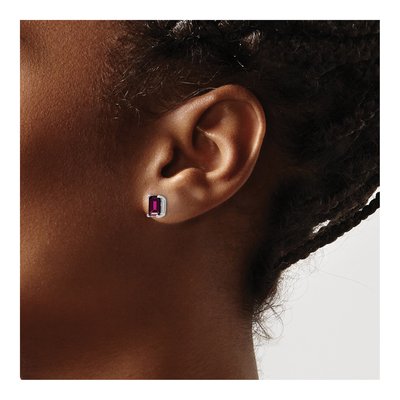 14K White Gold Octagon / Emerald Rhodolite Garnet Stud Earrings – view 3