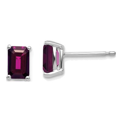 14K White Gold Octagon / Emerald Rhodolite Garnet Stud Earrings