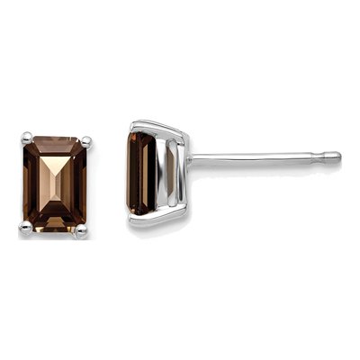 14K White Gold Emerald-Cut Smoky Quartz Earrings