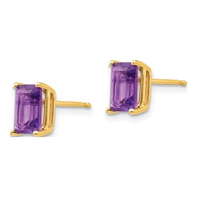 14K Yellow Gold Octagon / Emerald Amethyst Emerald-Cut Stud Earrings – view 3