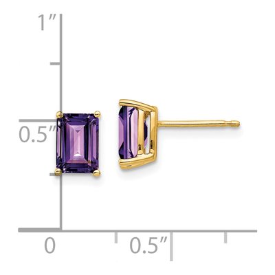 14K Yellow Gold Octagon / Emerald Amethyst Emerald-Cut Stud Earrings – view 5