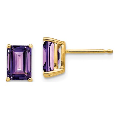 14K Yellow Gold Octagon / Emerald Amethyst Emerald-Cut Stud Earrings
