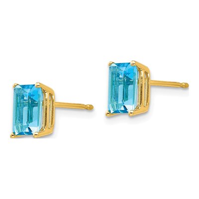 14K Yellow Gold Octagon / Emerald Swiss Blue Topaz Emerald-Cut Stud Earrings – view 3