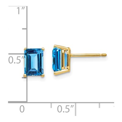 14K Yellow Gold Octagon / Emerald Swiss Blue Topaz Emerald-Cut Stud Earrings – view 5