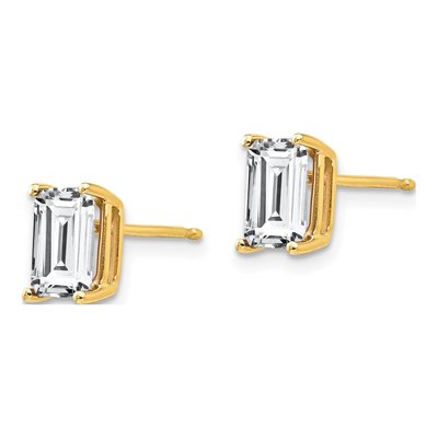 14K Yellow Gold Octagon / Emerald CZ Octagon Radiant-Cut Stud Earrings – view 2