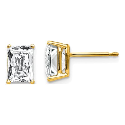 14K Yellow Gold Octagon / Emerald CZ Octagon Radiant-Cut Stud Earrings