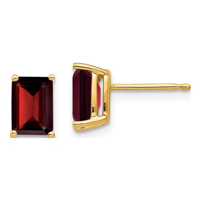 14K Yellow Gold Octagon / Emerald Garnet Emerald-Cut Stud Earrings