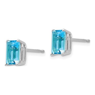 14K White Gold Emerald-Cut Blue Topaz Stud Earring Mounting – view 3