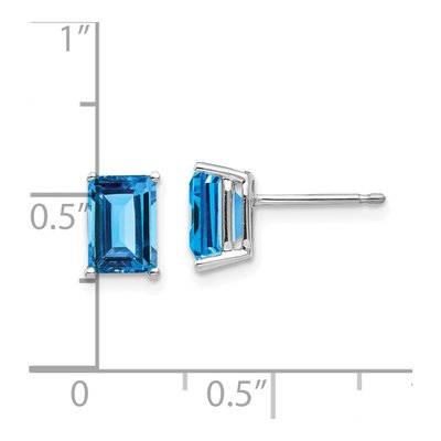 14K White Gold Emerald-Cut Blue Topaz Stud Earring Mounting – view 4