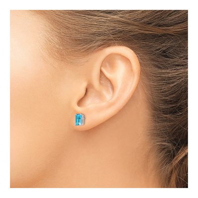 14K White Gold Emerald-Cut Blue Topaz Stud Earring Mounting – view 5
