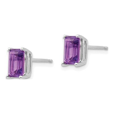 14K White Gold Octagon / Emerald Amethyst Emerald-Cut Stud Earrings – view 3