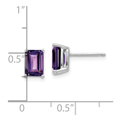 14K White Gold Octagon / Emerald Amethyst Emerald-Cut Stud Earrings – view 5