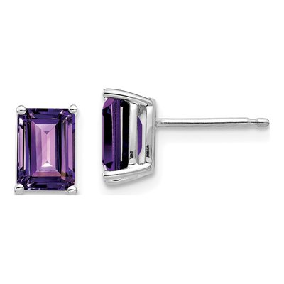 14K White Gold Octagon / Emerald Amethyst Emerald-Cut Stud Earrings