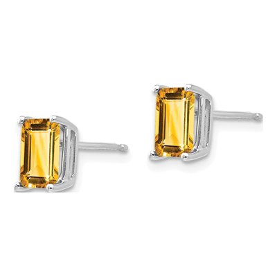 14K White Gold Octagon / Emerald Citrine Emerald-Cut Stud Earrings – view 2