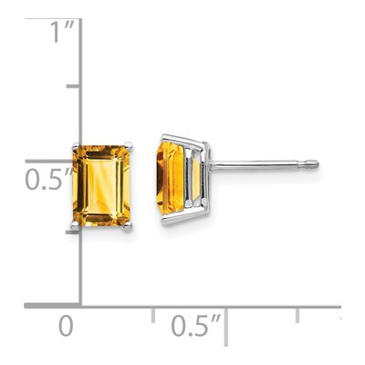 14K White Gold Octagon / Emerald Citrine Emerald-Cut Stud Earrings – view 4