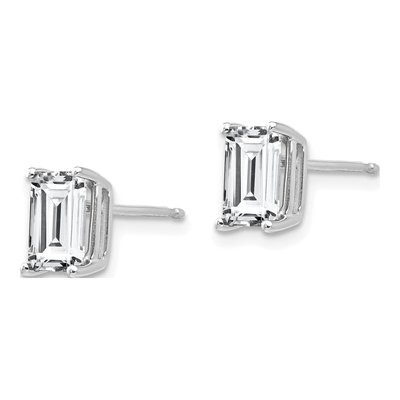 14K White Gold Octagon / Emerald CZ Octagon Stud Earrings – view 2