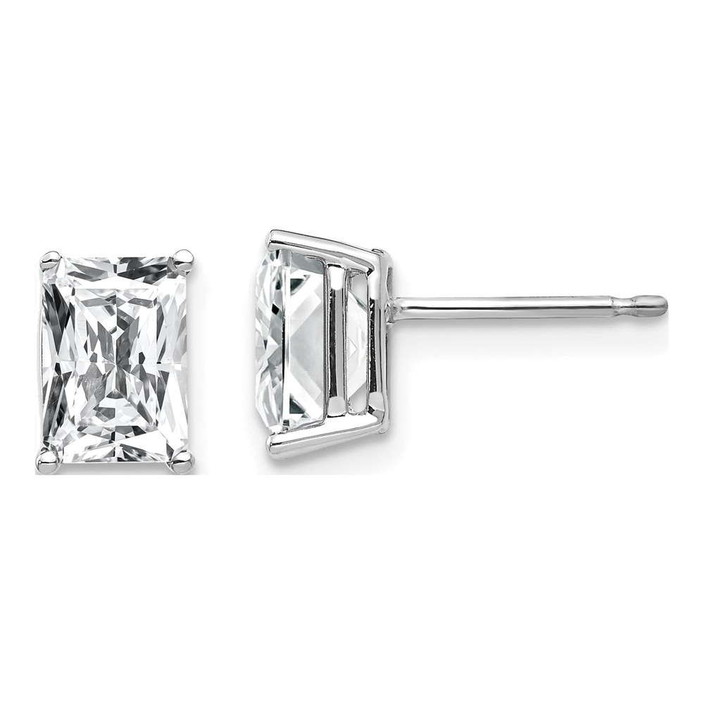14K White Gold Octagon / Emerald CZ Octagon Stud Earrings