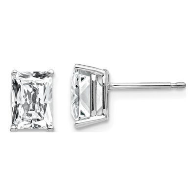 14K White Gold Octagon / Emerald CZ Octagon Stud Earrings