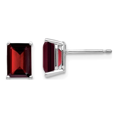 14K White Gold Octagon / Emerald Garnet Emerald-Cut Stud Earrings