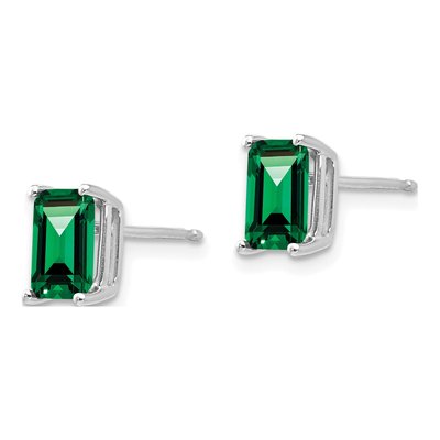 14K White Gold Octagon / Emerald Lab-Created Helenite Emerald-Cut Stud Earrings – view 3
