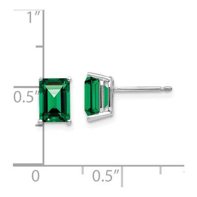 14K White Gold Octagon / Emerald Lab-Created Helenite Emerald-Cut Stud Earrings – view 5