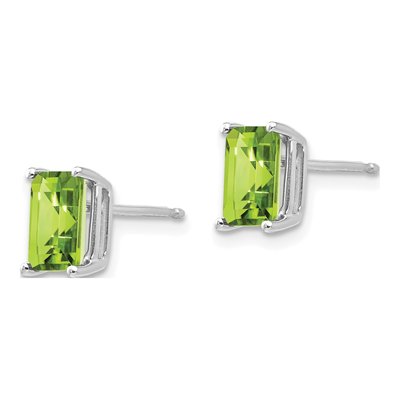 14K White Gold Octagon / Emerald Peridot Emerald-Cut Stud Earrings – view 2