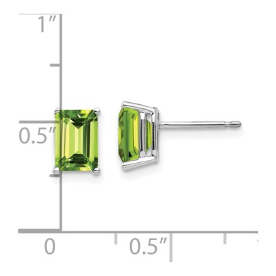 14K White Gold Octagon / Emerald Peridot Emerald-Cut Stud Earrings – view 4