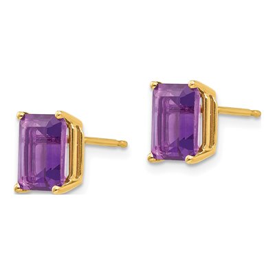 14K Yellow Gold Octagon / Emerald Amethyst Emerald-Cut Stud Earrings – view 2