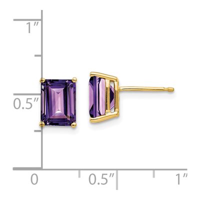 14K Yellow Gold Octagon / Emerald Amethyst Emerald-Cut Stud Earrings – view 4