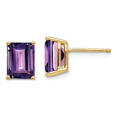 14K Yellow Gold Octagon / Emerald Amethyst Emerald-Cut Stud Earrings