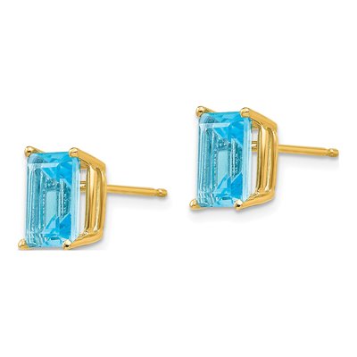 14K Yellow Gold Octagon / Emerald Swiss Blue Topaz Emerald-Cut Stud Earrings – view 2
