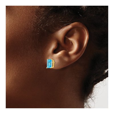 14K Yellow Gold Octagon / Emerald Swiss Blue Topaz Emerald-Cut Stud Earrings – view 3