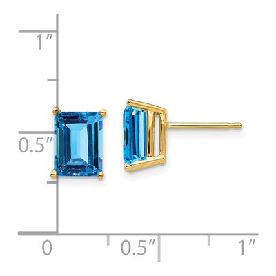 14K Yellow Gold Octagon / Emerald Swiss Blue Topaz Emerald-Cut Stud Earrings – view 4