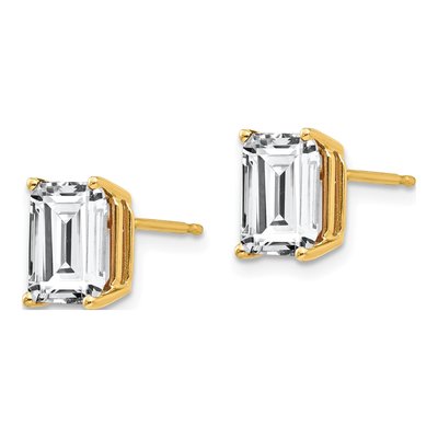 14K Yellow Gold Octagon / Emerald CZ Octagon Stud Earrings – view 2