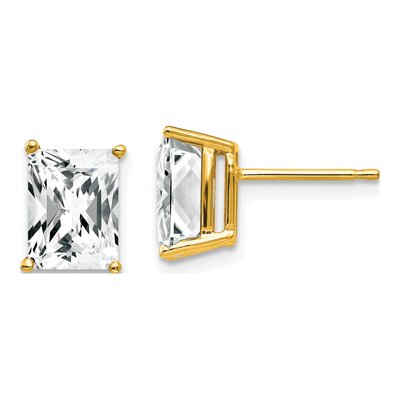 14K Yellow Gold Octagon / Emerald CZ Octagon Stud Earrings