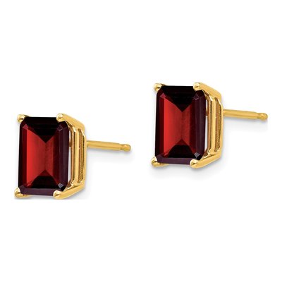 14K Yellow Gold Octagon / Emerald Garnet Emerald-Cut Stud Earrings – view 2